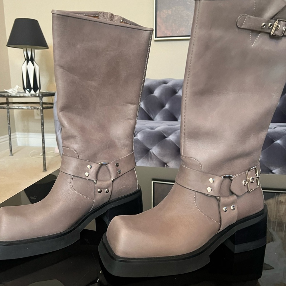 Jeffrey Campbell Taupe Leather Combat Boots - Picture 2 of 4